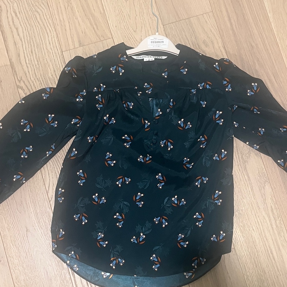 Veronica Beard Dark Green Floral Blouse